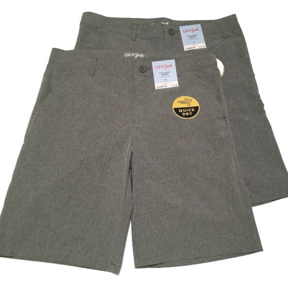 2- Cat & Jack Big Boys 18 Heather Olive/Gray Adjustable Waist Flat Front Shorts